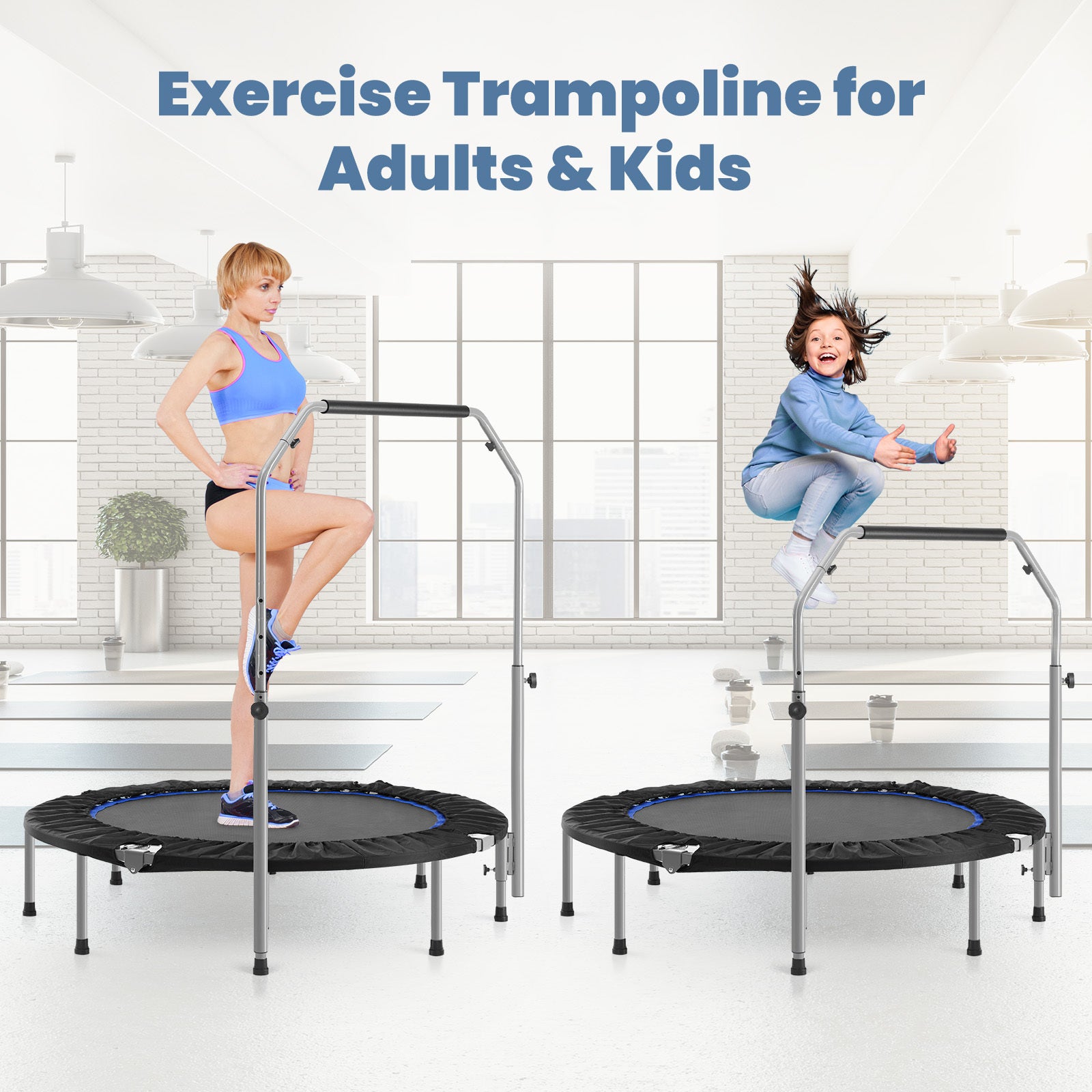 40-48  Foldable Mini Trampoline For Adults,Trampoline For Adults With Adjustable Bar