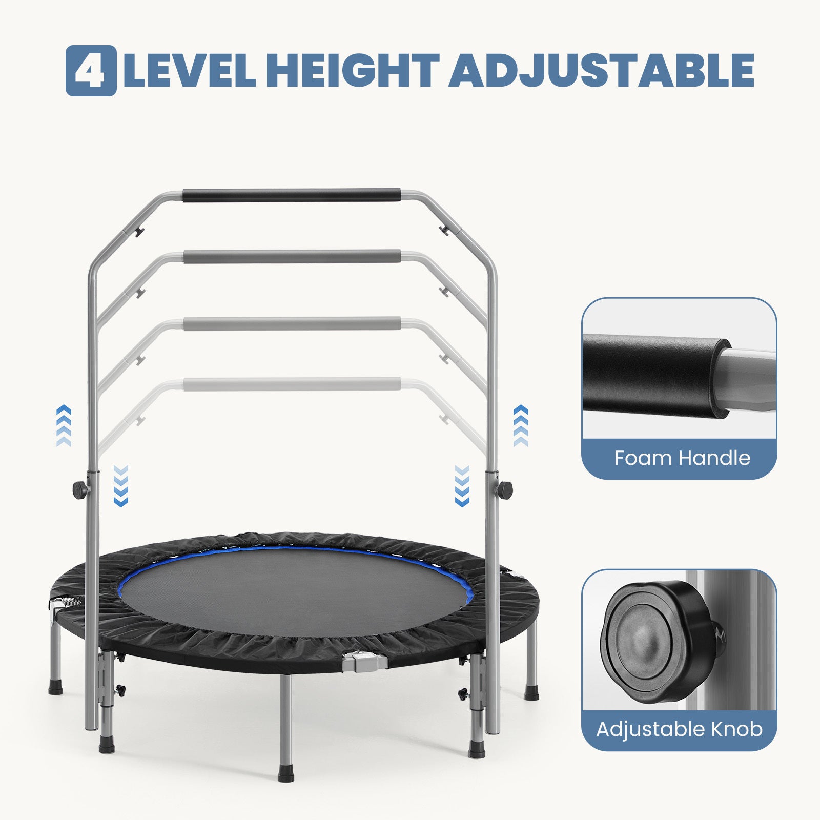 40-48  Foldable Mini Trampoline For Adults,Trampoline For Adults With Adjustable Bar