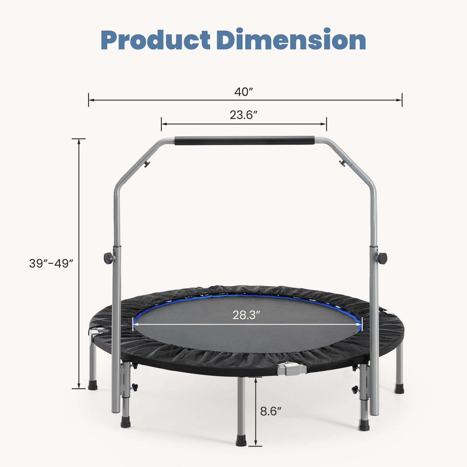 40-48  Foldable Mini Trampoline For Adults,Trampoline For Adults With Adjustable Bar