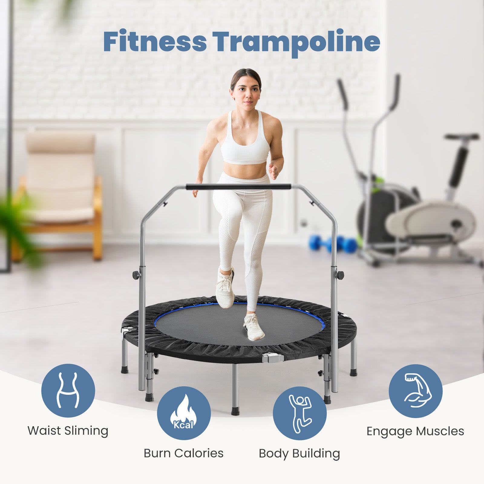 40-48  Foldable Mini Trampoline For Adults,Trampoline For Adults With Adjustable Bar