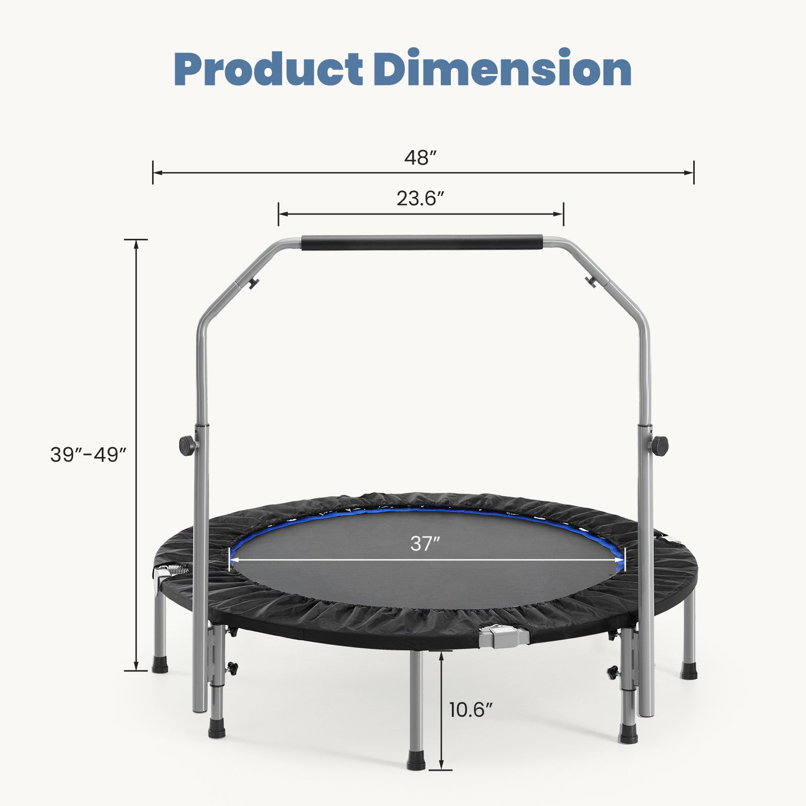 40-48  Foldable Mini Trampoline For Adults,Trampoline For Adults With Adjustable Bar